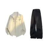 Абрикосовая рубашка + черные джинсовые штаны