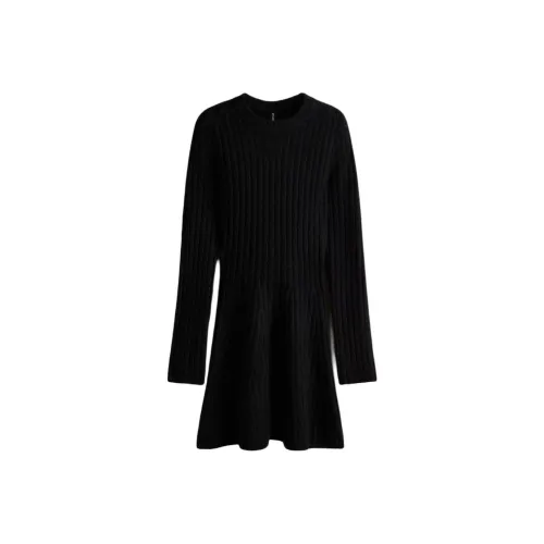 H M Черные Женские Длинные Платья с Длинными Рукавами