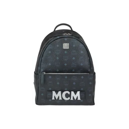 MCM Stark Visetos PVC Leather Clutch Backpack Medium Men's Black