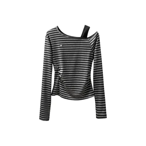 TOUCH Черный Серый Полосы Женские T-Рубашки