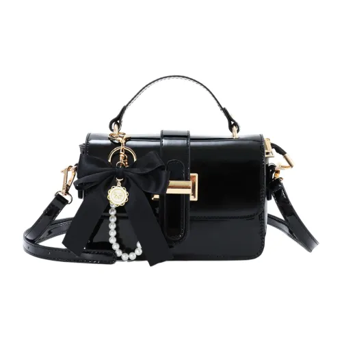 OTA Лакированная кожа ПУ (полиуретан) Маленькая квадратная сумка Женская сумка Сумка на одно плечо Стандартная женская Черная