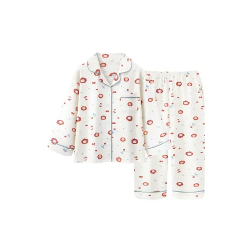 Meter Мультяшное Яблоко Двойной Длинный Женские Пижамные Комплекты