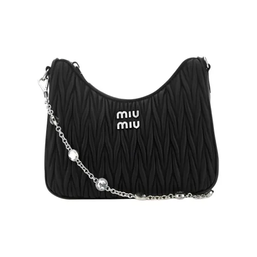 MIU MIU Кристальный Мягкий Овца Кожа Сумка через плечо Женская Черная