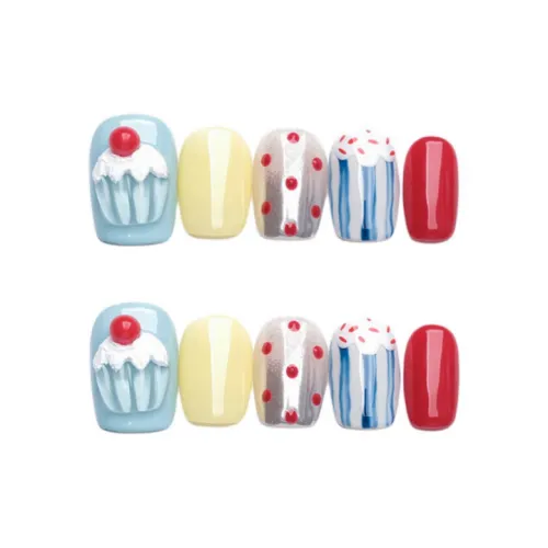 QUEENYARD Cupcake Летний Атмосферный Милый Универсальный 2024 Summer Ленты для Ногтей False Nail Короткий Квадратный Розовый Jump Цвет