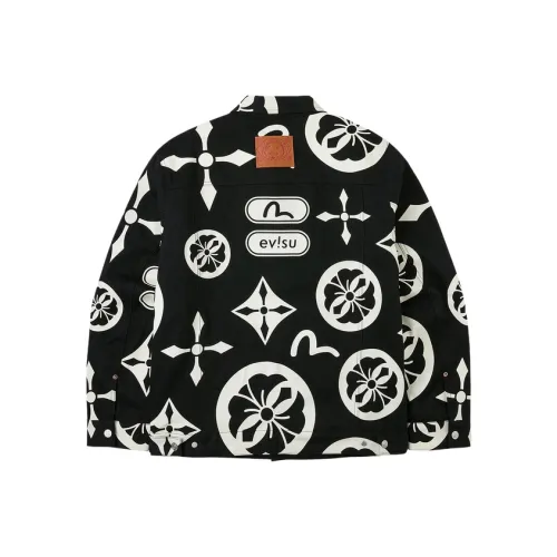 EVISU Куртка Мужская Джинсовая Черная С Полностью С принтом