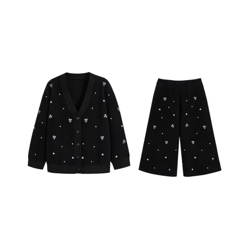 KUOSE Черный Свитер 9038 + Черные Повседневные Брюки 9016 Женские Повседневные Костюмы