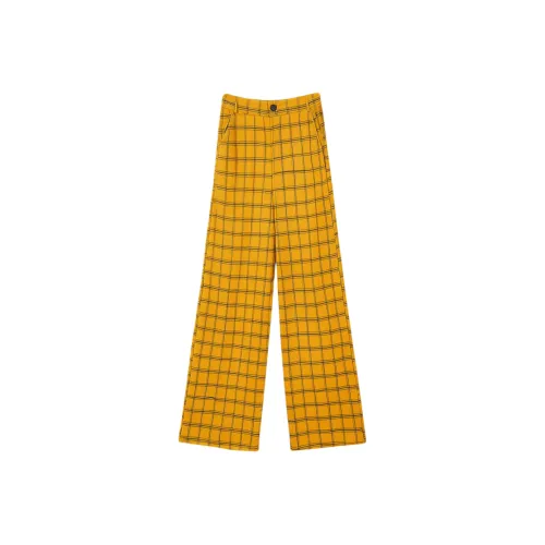 JZWSTUDIO Имбирно-желтые клетчатые брюки с подворотом пуговица женские повседневные