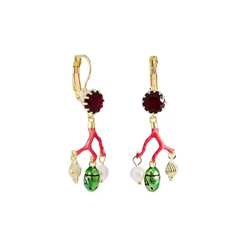 LES NEREIDES Золотой Покрытый Серьги из латани Унисекс Темно-красный Золотой