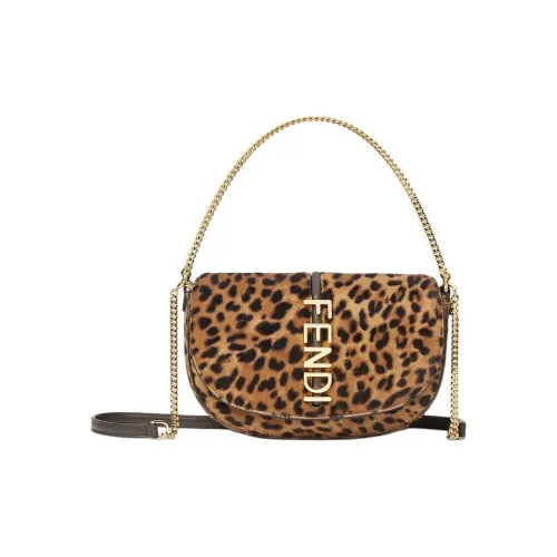 FENDI Fendigraphy Телячья кожа Плечевая сумка Женская Коричневая