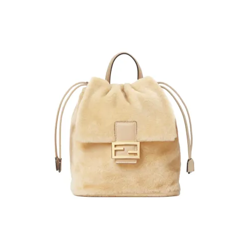 FENDI Sheepskin Leather Backpack Unisex Beige