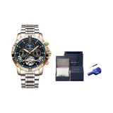 Чёрный с розовым золотом, циферблат, синий, круглый [премиум, индивидуальная упаковка + сумка для покупок]