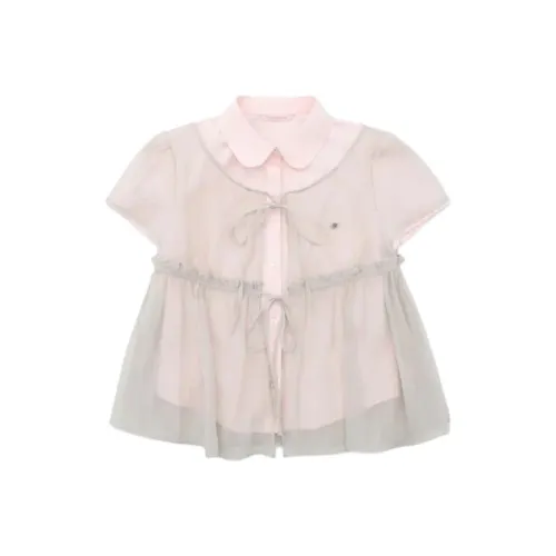 Moromoro Кружево Низ Подол Тонкий Короткий Рукав Рубашка Женская