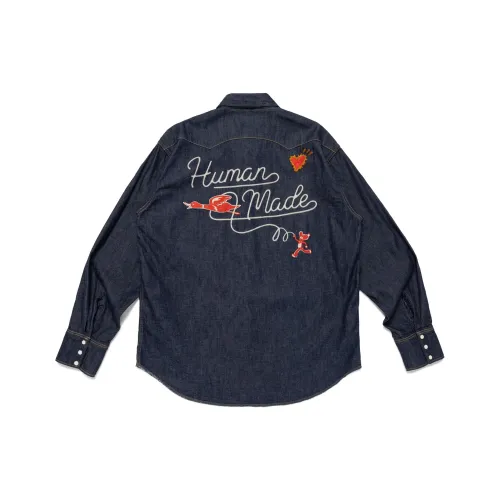 HUMAN MADE FW25 Индиго Унисекс Рубашки