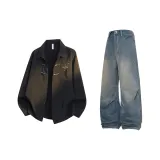 Чёрная рубашка + винтажные синие джинсы