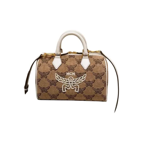 MCM Ella Рафия Жаккардовая Ткань Пальмовый Лист Через плечо Сумка Маленькая Женская Коричневая и Белая