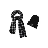 Черный шарф в клетку + теплая шапка