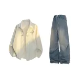 Абрикосовая рубашка + винтажные синие джинсы