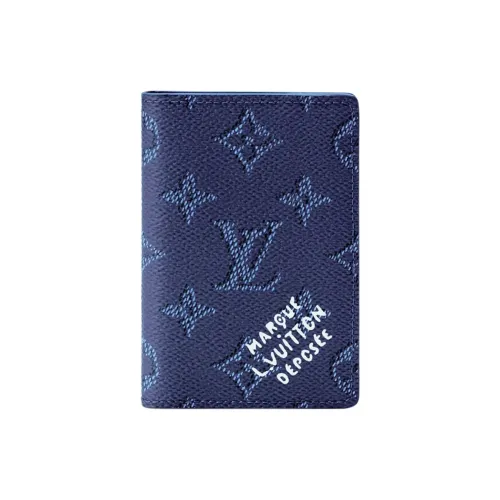 LOUIS VUITTON Pocket Organizer Монограмма Heritage Покрытый холст Кошелек Женские Ocean Blue