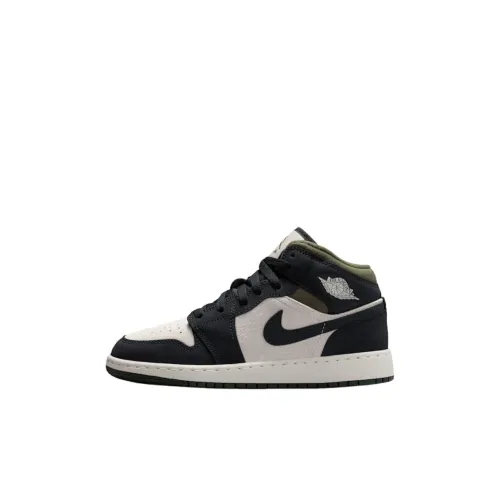 Jordan Air Jordan 1 MID Топ Детские Баскетбольные Кроссовки Черные Унисекс
