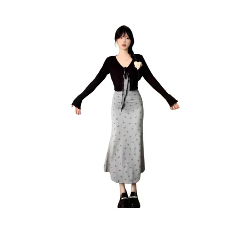 ЮЙЧЖАОЛИНЬ Кардиган + Трикотажная ткань Платье-камзол [Комплекты одежды] Женские Слиплатья