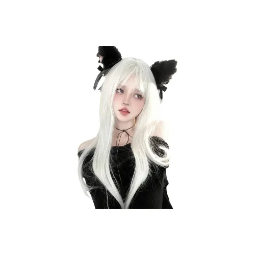 Northward Incline Белый Wispy Bangs Длинные Прямые Волосы Женская Перука Высокая Температура Пряжа