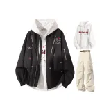 Чёрный+Белый Свитшот+Хаки Карго Брюки