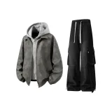 Светло-серый топ + черные штаны