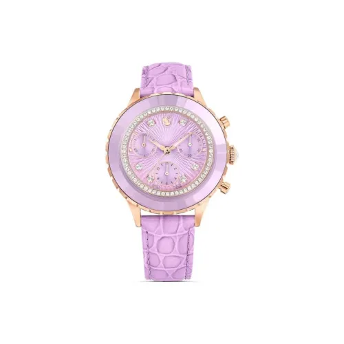 Swarovski Octea Chrono Collection Кварцевые Женские Часы Кожаный Ремешок 37 мм Фиолетовый Циферблат