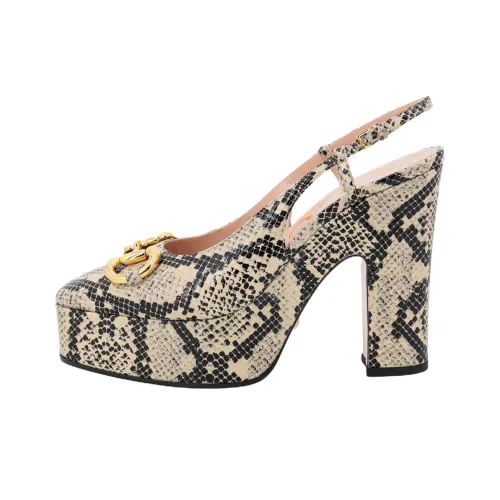 GUCCI Туфли с открытым носком Грубый каблук Высокие каблуки 11,9 см Женские Бежевые