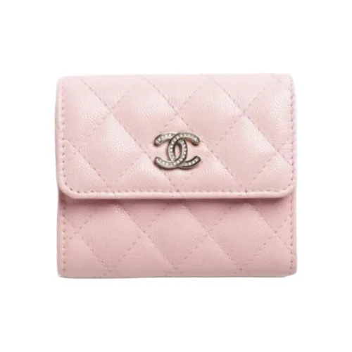 CHANEL Телячья кожа Двойной Layer Кошелек Маленький Женский Светло-розовый