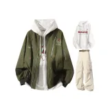 Армейский зеленый + белый свитшот + хаки карго-брюки