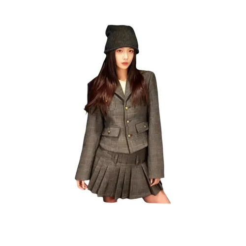 Dippanis Серый Пальто+Короткая Юбка Женские Комплекты с Юбкой