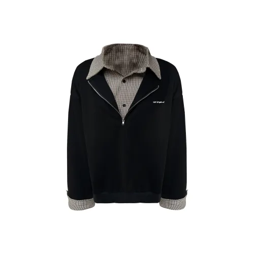 H.V.G.A Черная поло с узором "гусиная лапка" и пэчворком унисекс