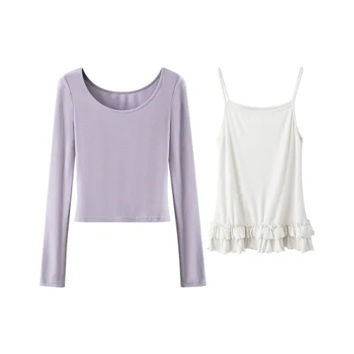 XIMENG Туманный пурпурный двухкомпонентный комплект для женщин повседневный костюм