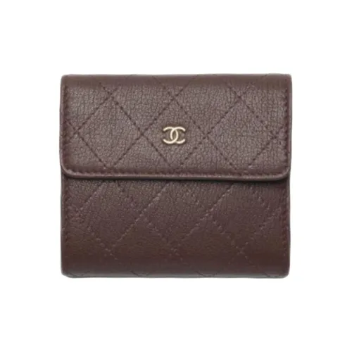 CHANEL Sheepskin Flap Wallet Small Women's Dark Brown