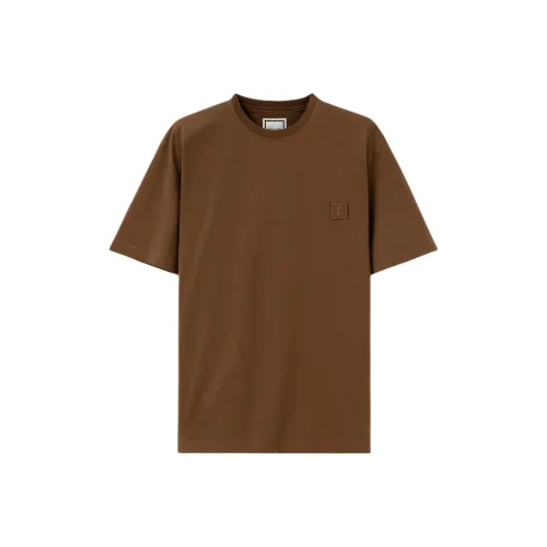 WOOYOUNGMI FW25 Коричневый Хлопок Back Logo T-Рубашка T-Рубашка Мужская