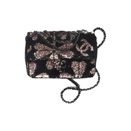 CHANEL Classic Flap CF Рутений Покрытый Кожа Сумка Сумка через плечо Сумка через плечо Маленькая Женская Черная и Розовая