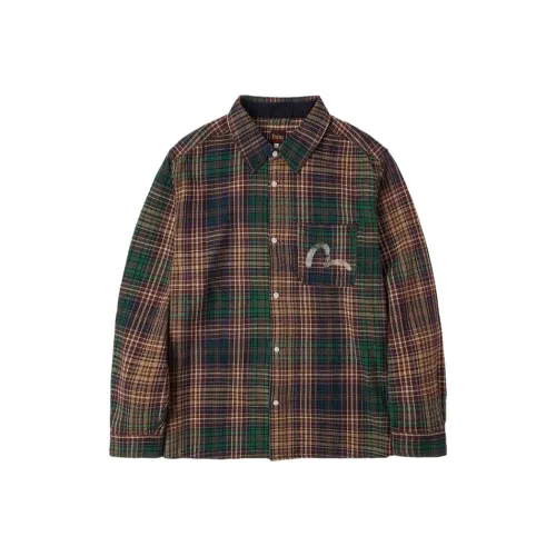 EVISU Армия Зеленая Клетчатая Мужская Рубашка