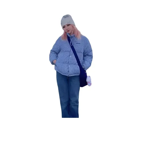 MTHE Синий Клетка Хлопковый пуховик Женский пуховик (пуховая куртка)