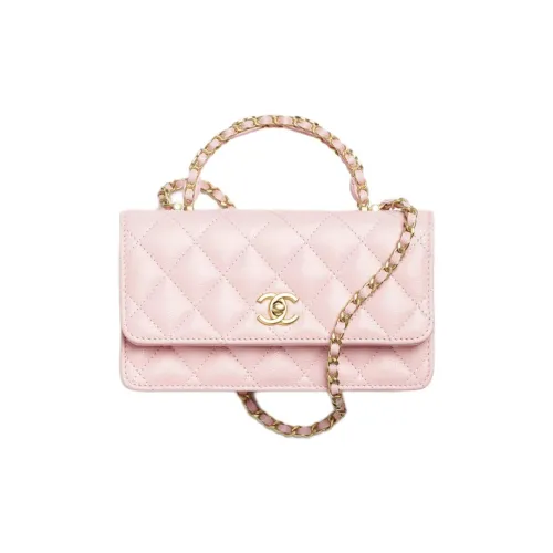 CHANEL Блестящая телячья кожа сумка через плечо женская светло-розовая