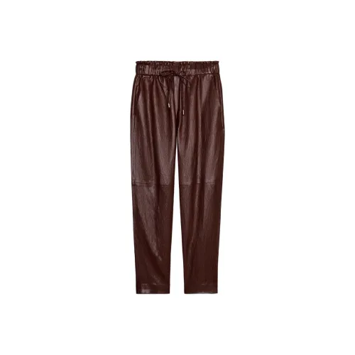 ZARA Темно-красные женские кожаные брюки