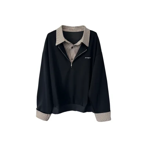 H.V.G.A Черная поло с узором "гусиная лапка" и пэчворком унисекс