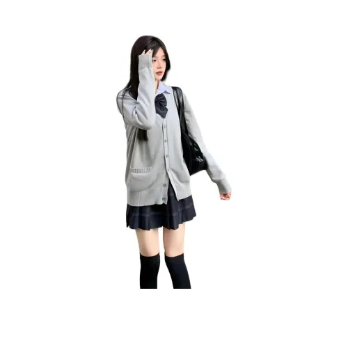 Dippanis Рубашка+Браслетки+Угольно-серый Юбка+Светло-серый Кардиган Женские Комплекты с юбкой