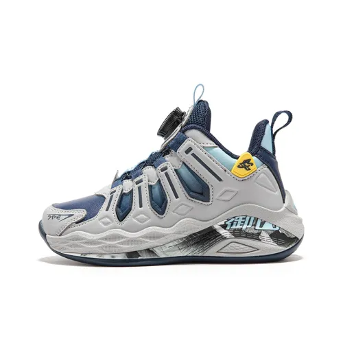 7 PE Детская повседневная обувь Высокий верх Темно-синий Светло-серый [Осень и зима Кожаный верх] Для школьного возраста