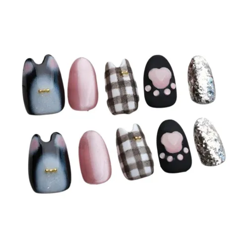 QUEENYARD Pinched Кошачья лапа False Nail Короткий LADDER Черный Синий Jump Цвет Милый