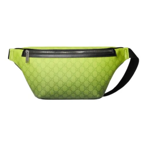 GUCCI Кожаная отделка Бананка Большая Мужская Лайм Черный Ткань