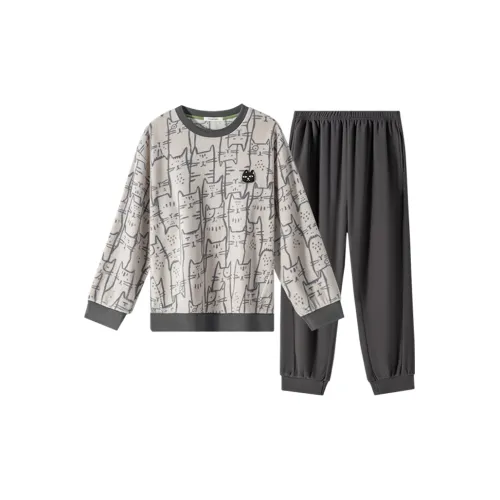 YOUKESHU Cute Gray Cat Men's Pajama Sets YOUKESHU Милый Серый Кошка Мужские Пижамные Комплекты