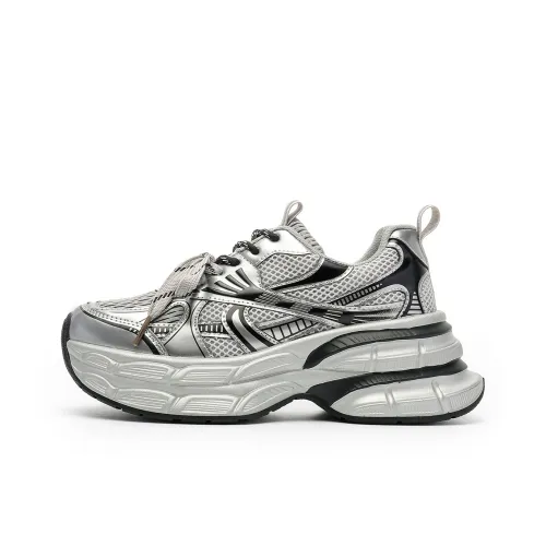 DEERWAY Высота Увеличивающая Устойчивая к Износу Противоскользящая Низкий Топ Повседневная Обувь Женская Серебряный Черный