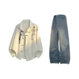 Комплект одежды (Абрикосовая рубашка + винтажные синие джинсы)