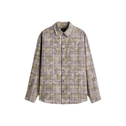 H M Зеленый Фиолетовый Клетка Мужская Рубашка